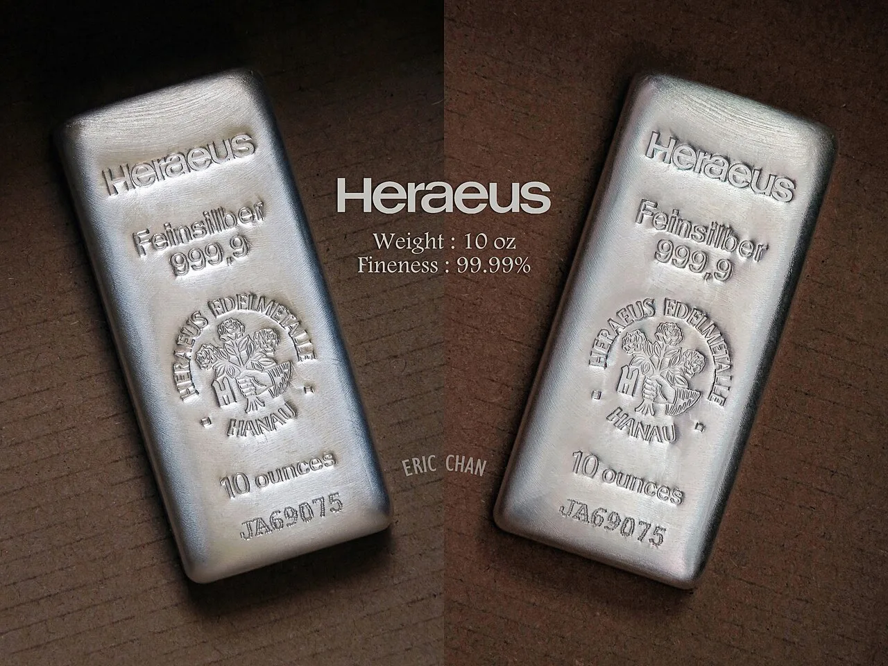Heraeus 10 oz 9999 fine silver bar